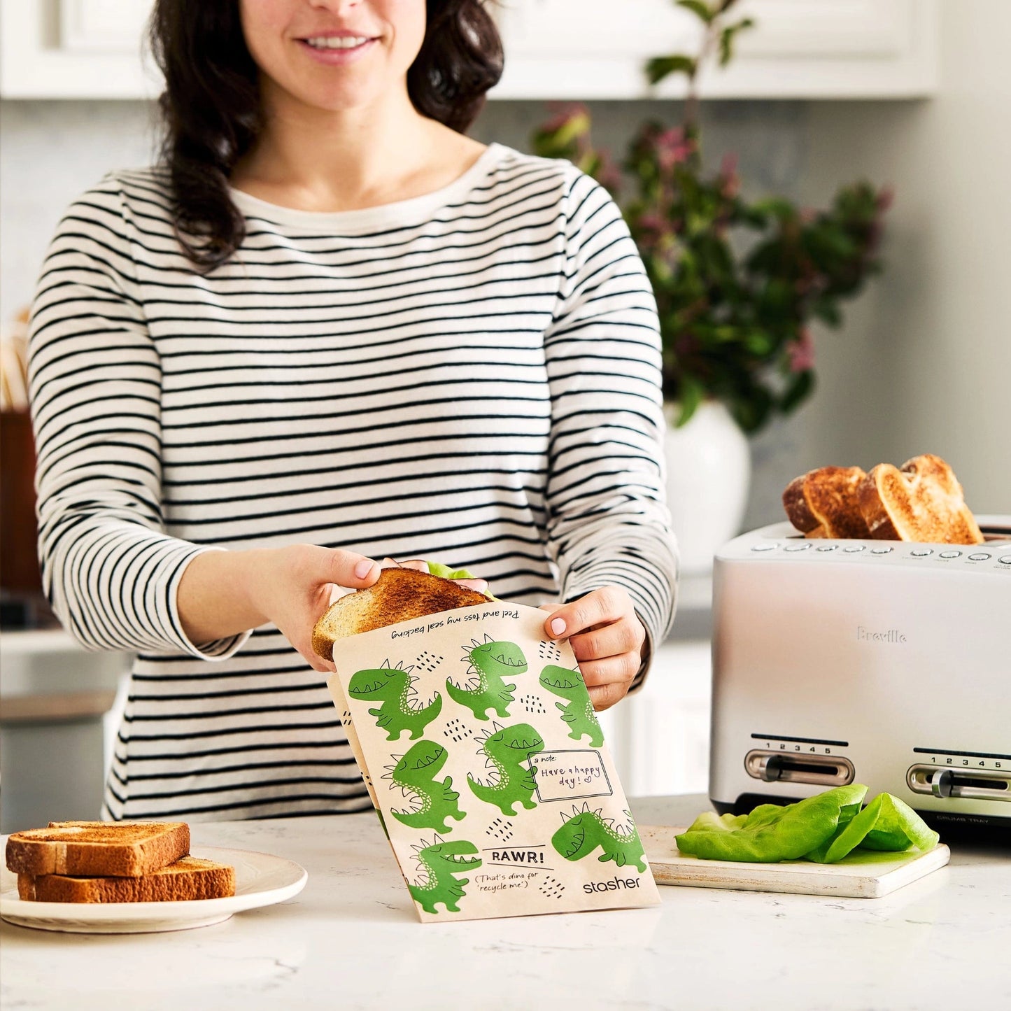 Stasher Recyclable Paper Sandwich Bags (50-count): Dinosaur