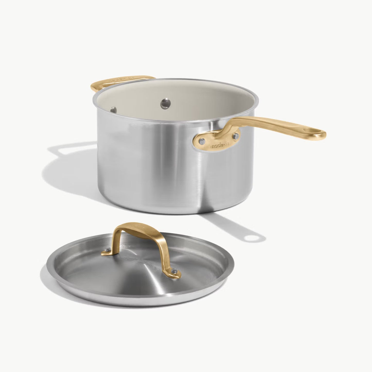 MADE IN® CeramiClad® 2.0 Non Stick Cookware Set:  7 Piece, Antique Brass Handle