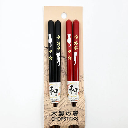 Urban Tokyo Chopsticks (Set of 2): Red & Black Cats