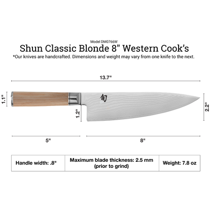 Shun Classic Blonde  8" Cooks, Western