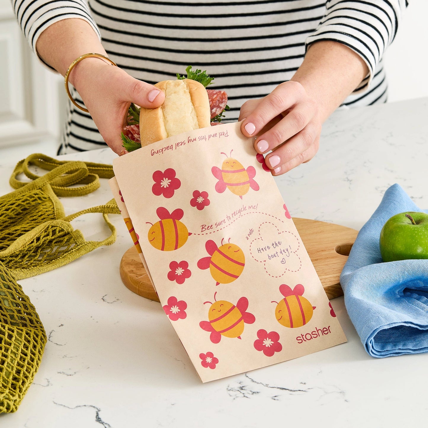 Stasher Recyclable Paper Sandwich Bags (50-count): Bee