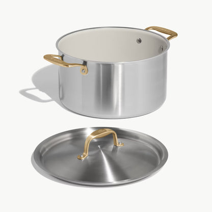 MADE IN® CeramiClad™ 2.0 Non-stick Stock Pot with Lid:  8 QT, Antique Brass Handle
