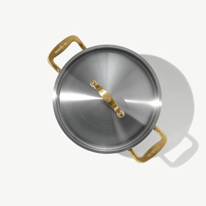 MADE IN® CeramiClad™ 2.0 Non-stick Stock Pot with Lid:  8 QT, Antique Brass Handle
