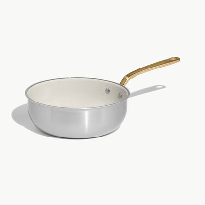 MADE IN® CeramiClad™ 2.0 Non-stick Saucier with Lid: 3 QT, Antique Brass Handle